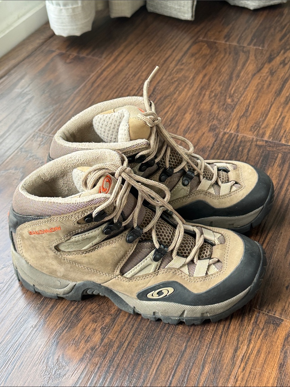 Salomon Women's Lace-Up Hiking Boots in Tan and Black